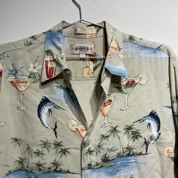 Campia Moda Men’s Tropical Beach Button Down Shirt Size L. Fishing Palm Tree - Picture 7 of 9